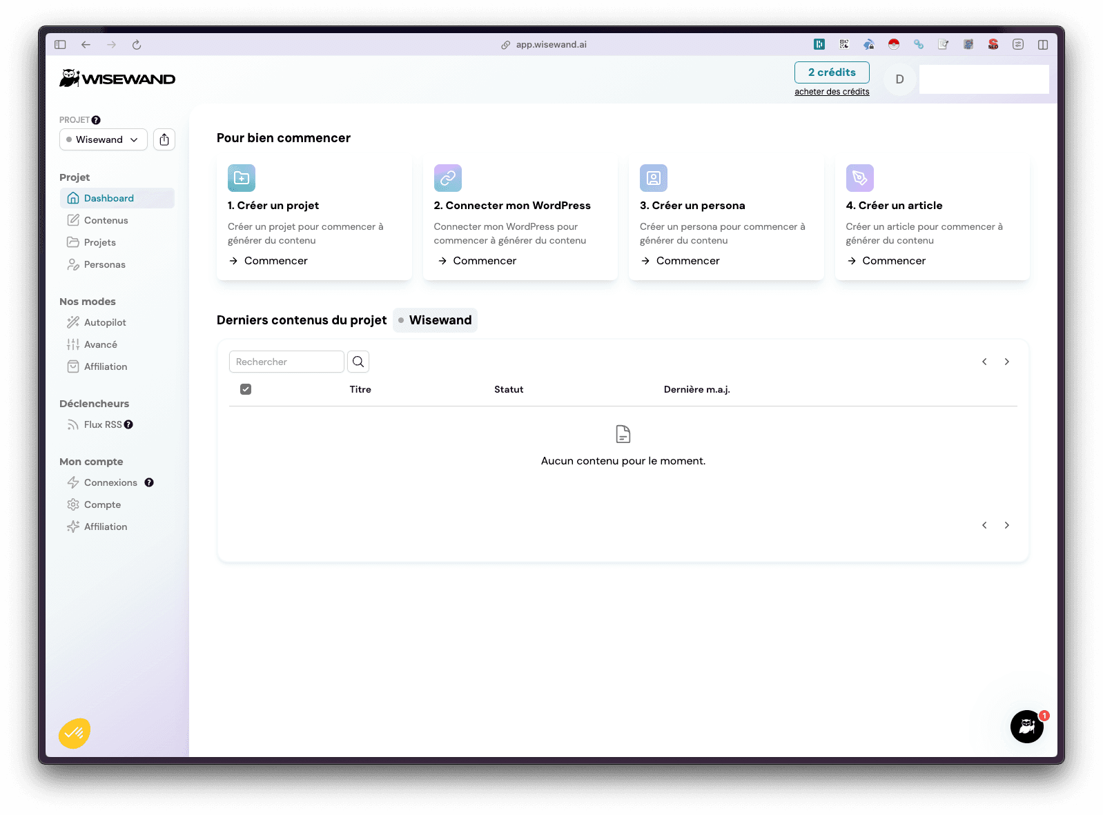 Interface de Wisewand